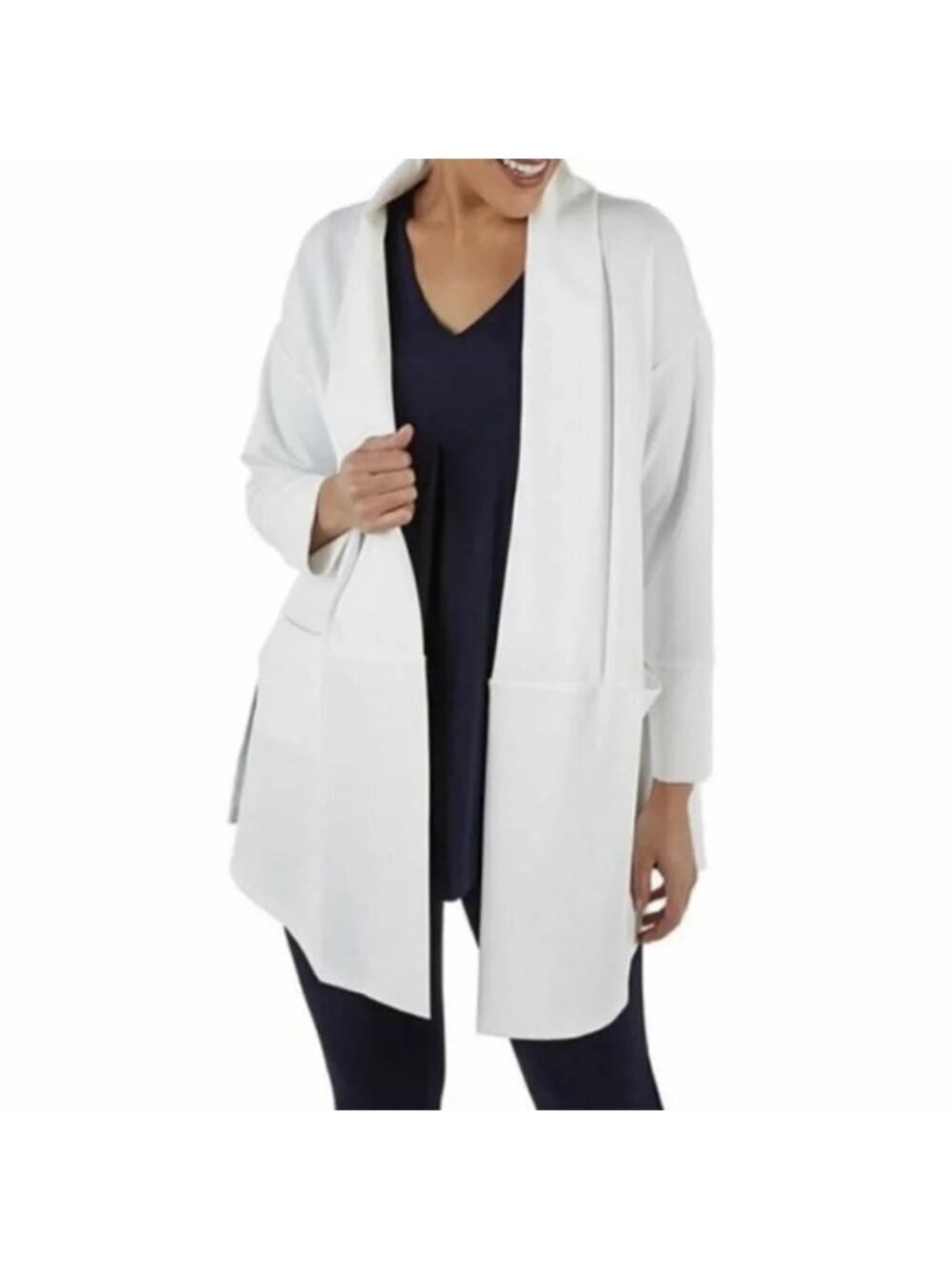 Nina Leonard White Oversized Open Front Blazer Small